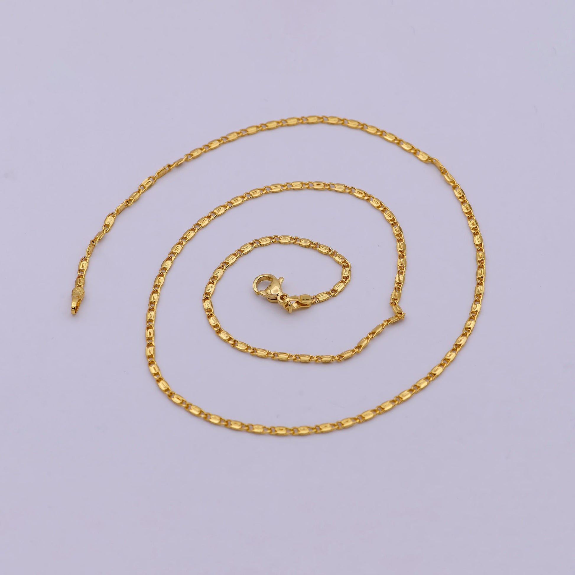 Dainty Snail Chain Necklace, Gold Scroll Chain, S Curb Chain, 24K Gold Filled Necklace 18 inch long 1.7 mm width | WA-536