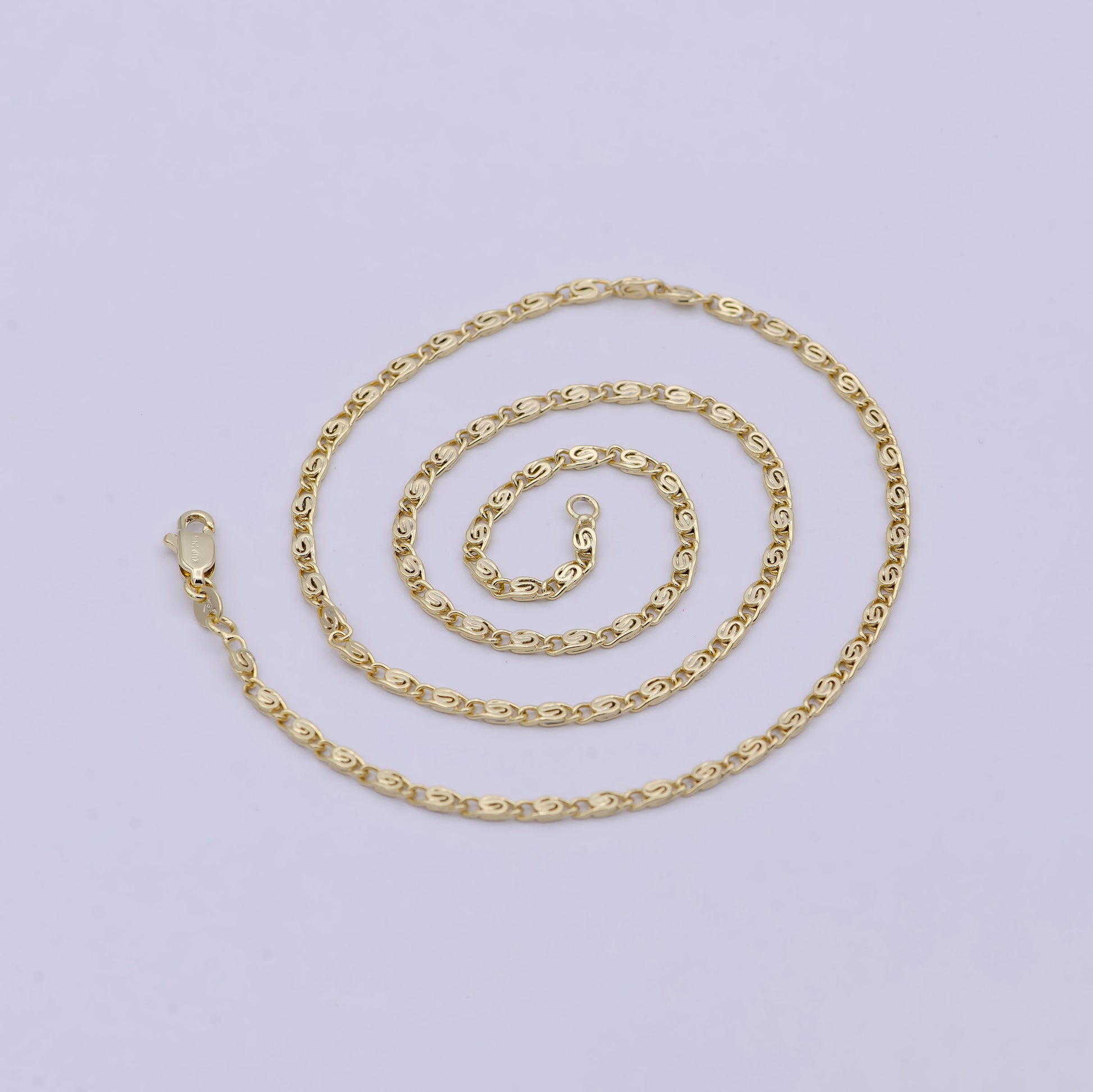 Gold Chain Necklace, Fine Scroll Gold Chain, Simple Gold Necklace, Thin Plain Women's Necklace 18 Inch WA-759