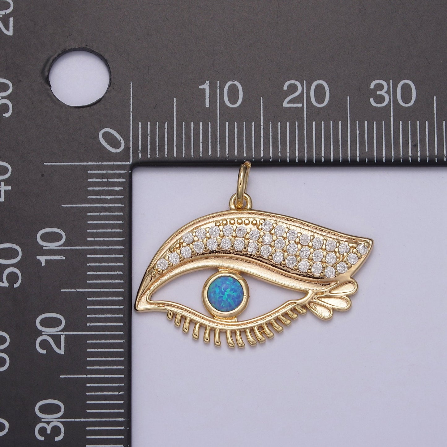 16K Gold Filled Dainty Eye Pendant Micro CZ Paved With Turquoise Center DIY Jewelry Necklace Bracelet Earring | N-854