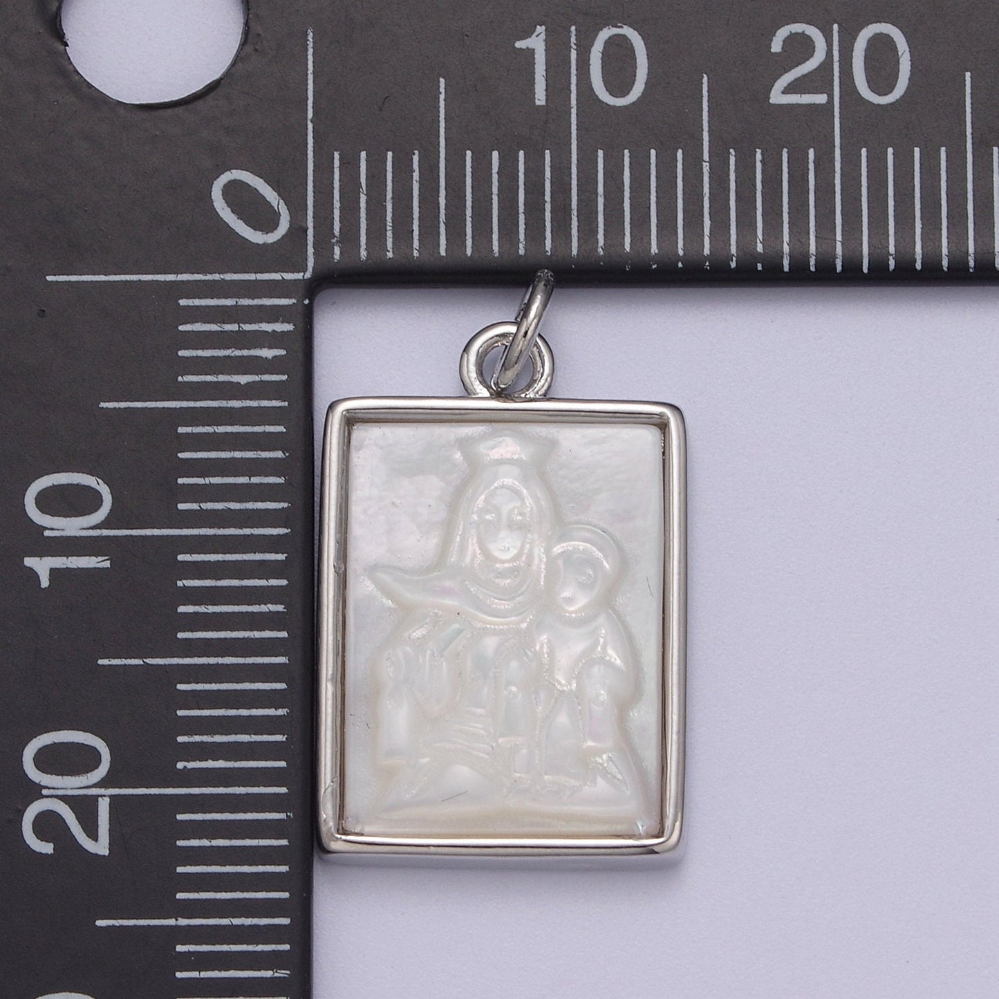Minimalist Micro Pearl Portrait of Virgin Mary holding Baby Jesus with Silver Picture Frame DIY Pendant Charm Necklace Bracelet | N-936