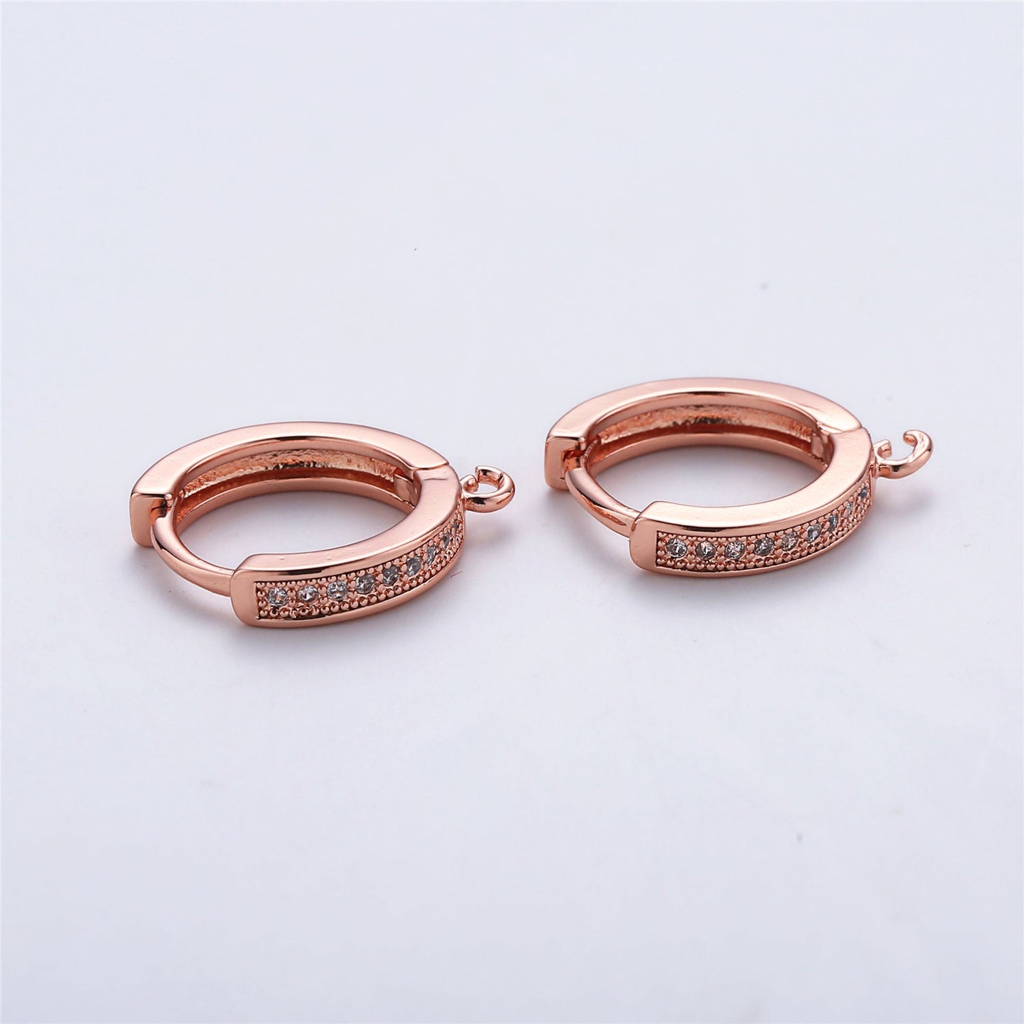 1 pair 18k Gold Filled Earring One Touch Earring jewelry Making, 15mm Gold huggie hoop earring with Micro Pave CZ Dainty Earring Charm K-161
