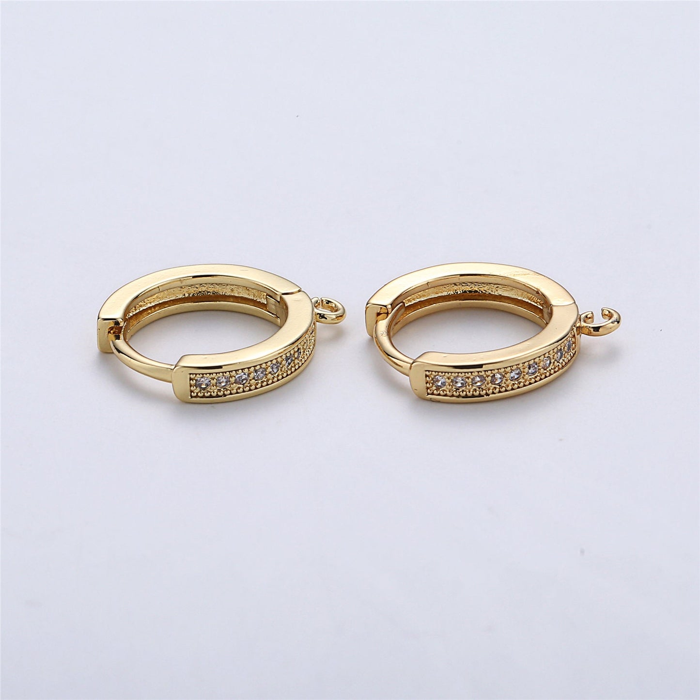 1 pair 18k Gold Filled Earring One Touch Earring jewelry Making, 15mm Gold huggie hoop earring with Micro Pave CZ Dainty Earring Charm K-161