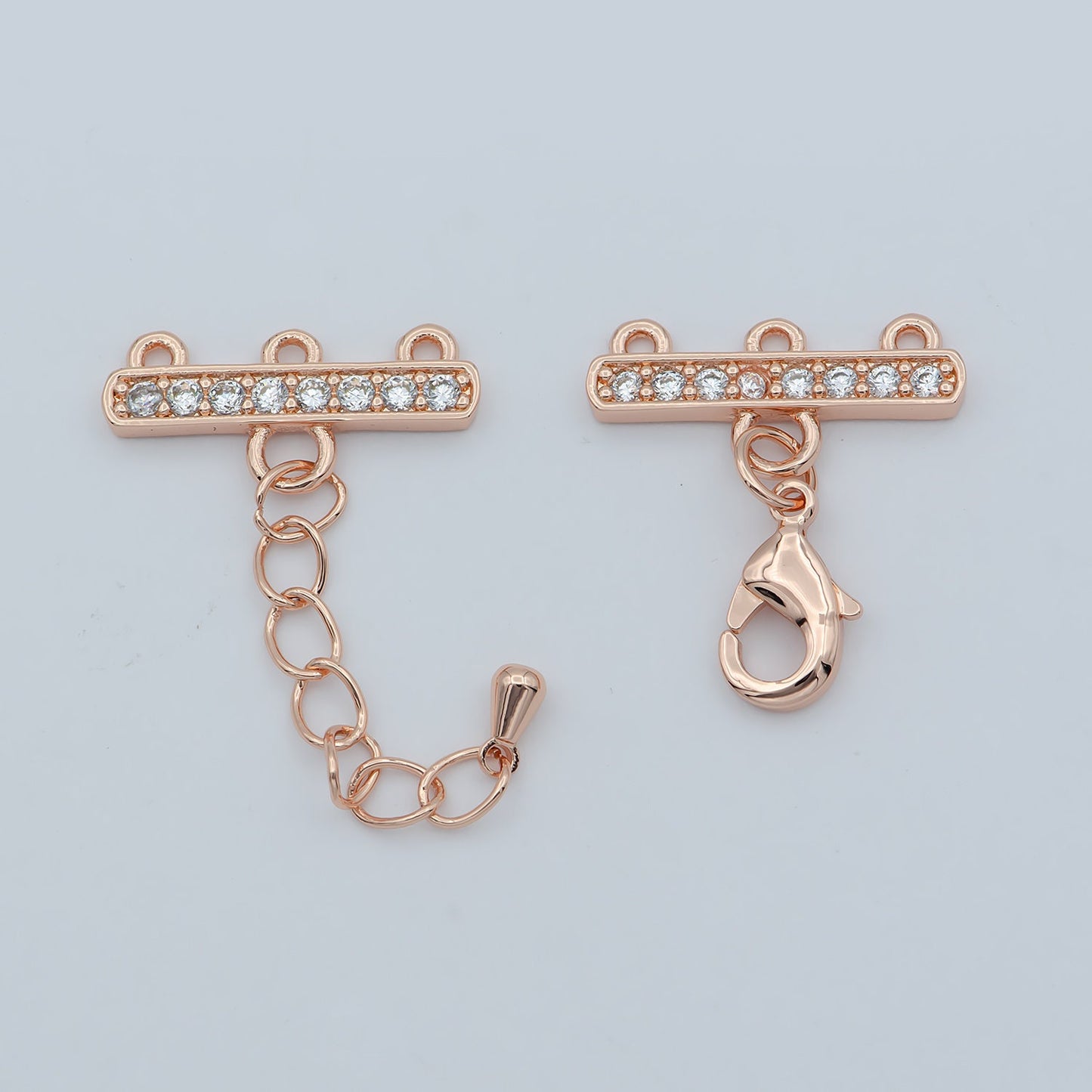 1 Set 24K Gold Filled Cubic Zircon Crystal Lobster Clasp Necklace Layer Chain Extender In Gold or Rose Gold - L-394 L-395