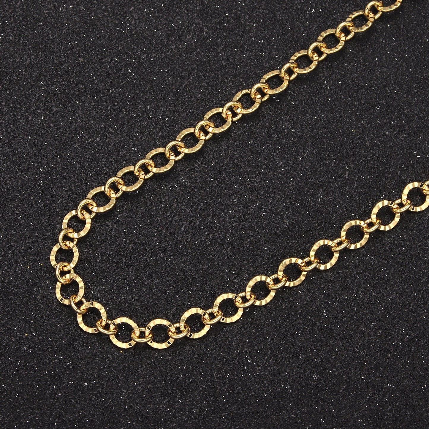 24K Gold Filled Sunburst Unique Rolo Chain, Width 6mm Silver & Gold Chain by Yard, Wholesale Bulk Roll Chain For Jewelry Making, 642