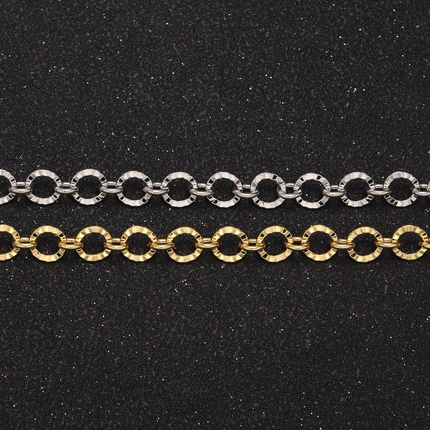 24K Gold Filled Sunburst Unique Rolo Chain, Width 6mm Silver & Gold Chain by Yard, Wholesale Bulk Roll Chain For Jewelry Making, 642