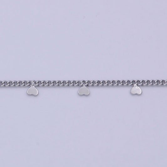 Dainty 1.6mm Width Curb Chain with Small Hearts, 24K Gold Filled Chain by Yard, Wholesale Unique Bulk Roll Chain For Jewelry Making, 644