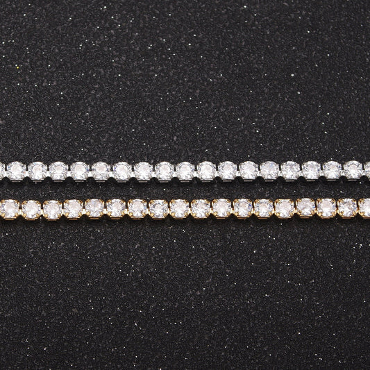24K Gold Filled Tennis Chain by Yard, 3mm Width CZ Cubic Zirconia, Wholesale Bulk Roll Chain For Necklace Bracelet Anklet Making, 658