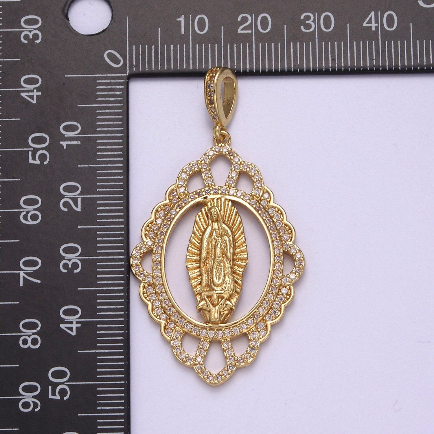 Bold Virgin Mary Pendant Micro CZ Pave 24K Gold Filled | DIY Charm Add On Piece Necklace Bracelet | N-572