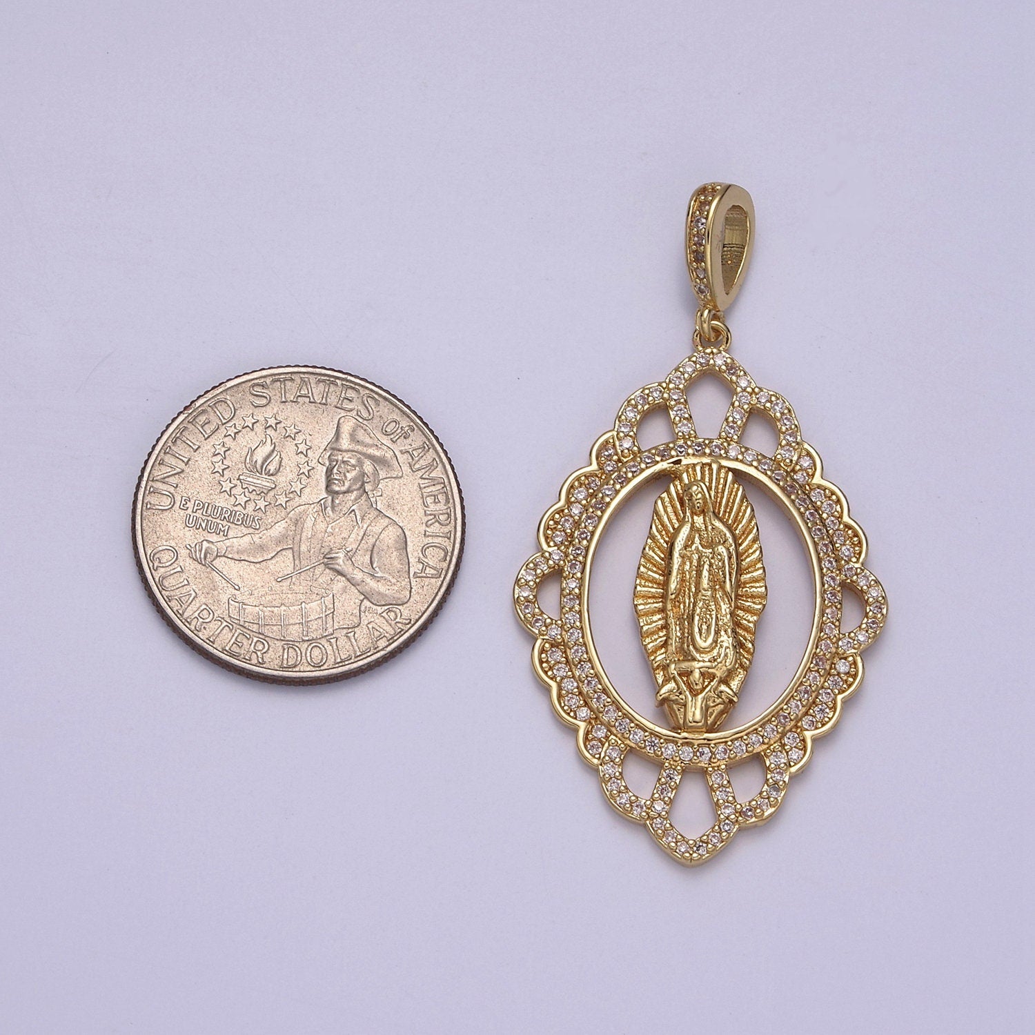 Bold Virgin Mary Pendant Micro CZ Pave 24K Gold Filled | DIY Charm Add On Piece Necklace Bracelet | N-572