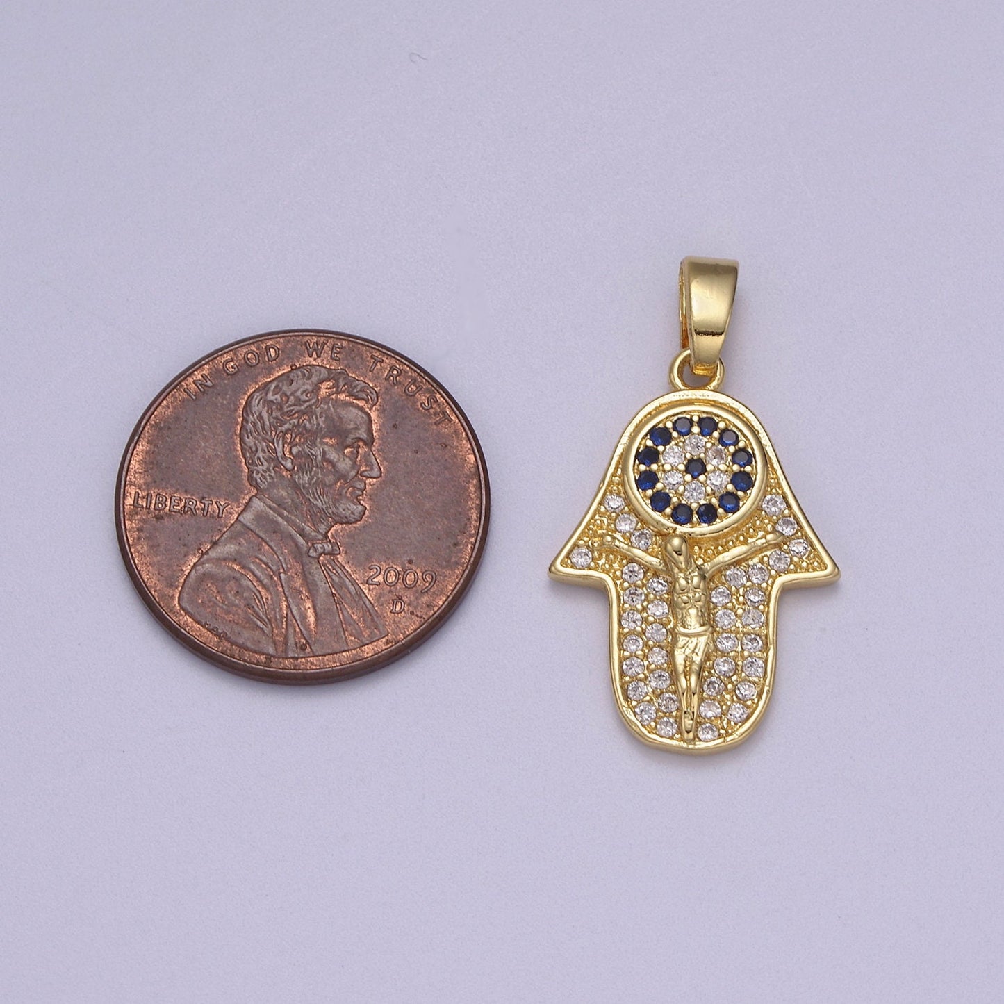 Dainty Hamsa Hand Charm with Crucifix Jesus 14K Gold Filled Micro CZ Pave | DIY Pendant Piece for Necklace Bracelet | N-596