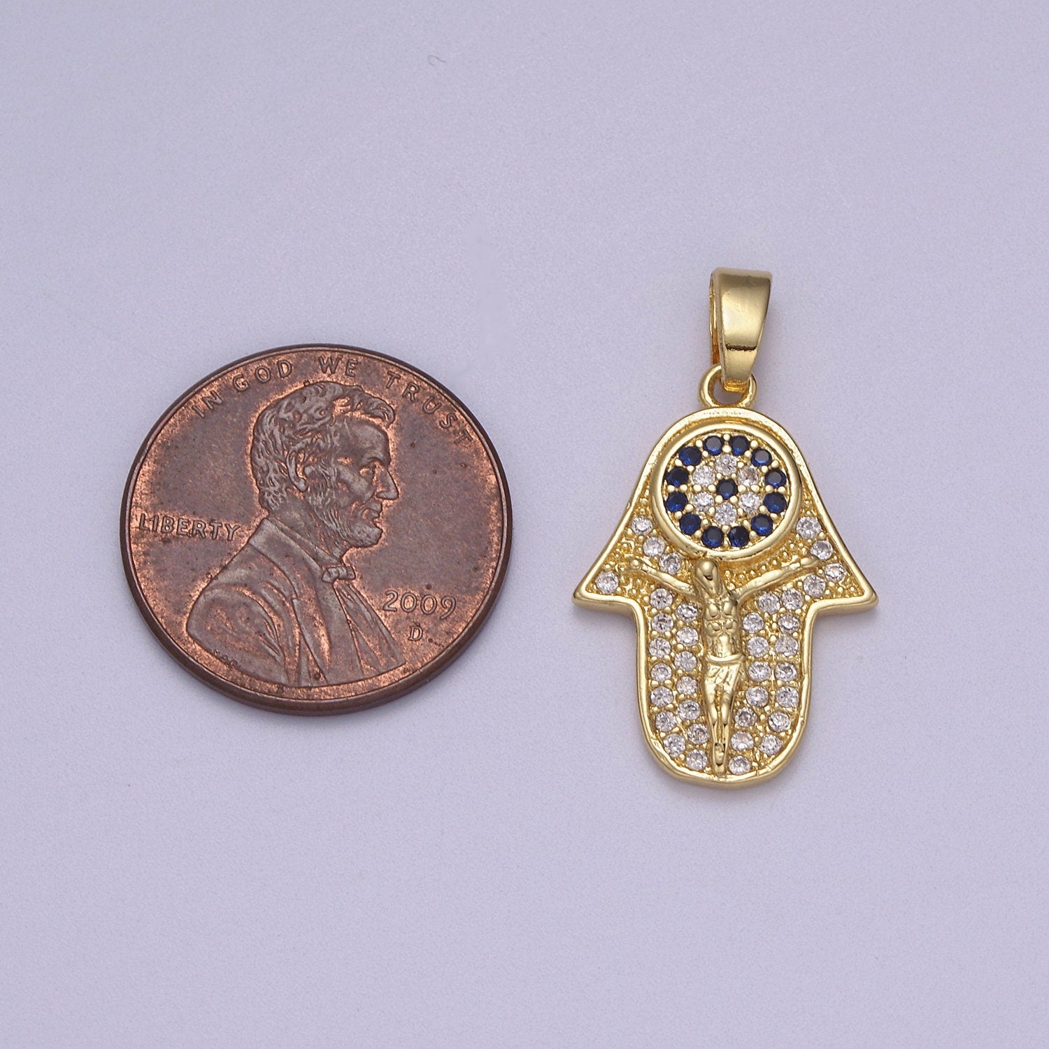 Dainty Hamsa Hand Charm with Crucifix Jesus 14K Gold Filled Micro CZ Pave | DIY Pendant Piece for Necklace Bracelet | N-596