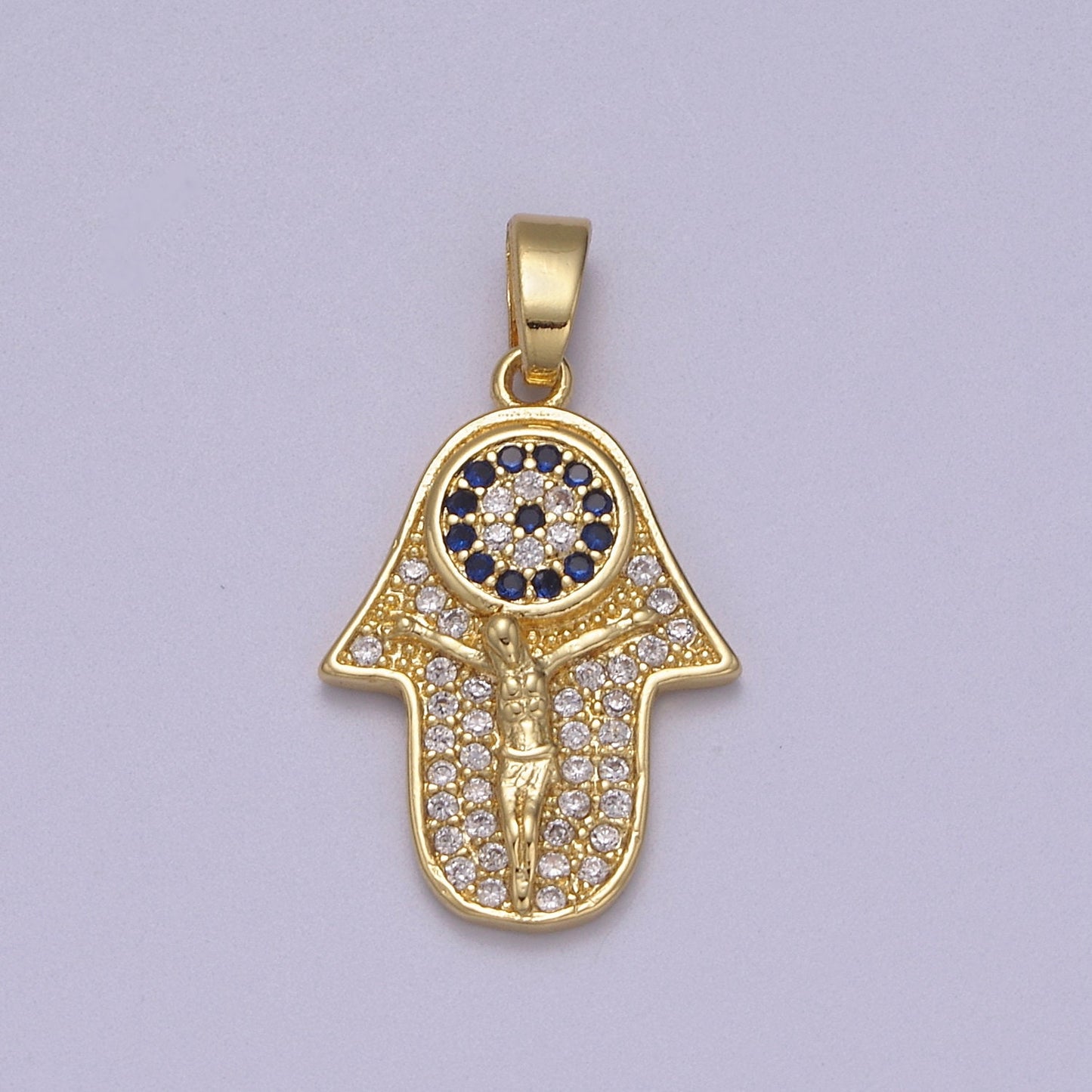 Dainty Hamsa Hand Charm with Crucifix Jesus 14K Gold Filled Micro CZ Pave | DIY Pendant Piece for Necklace Bracelet | N-596