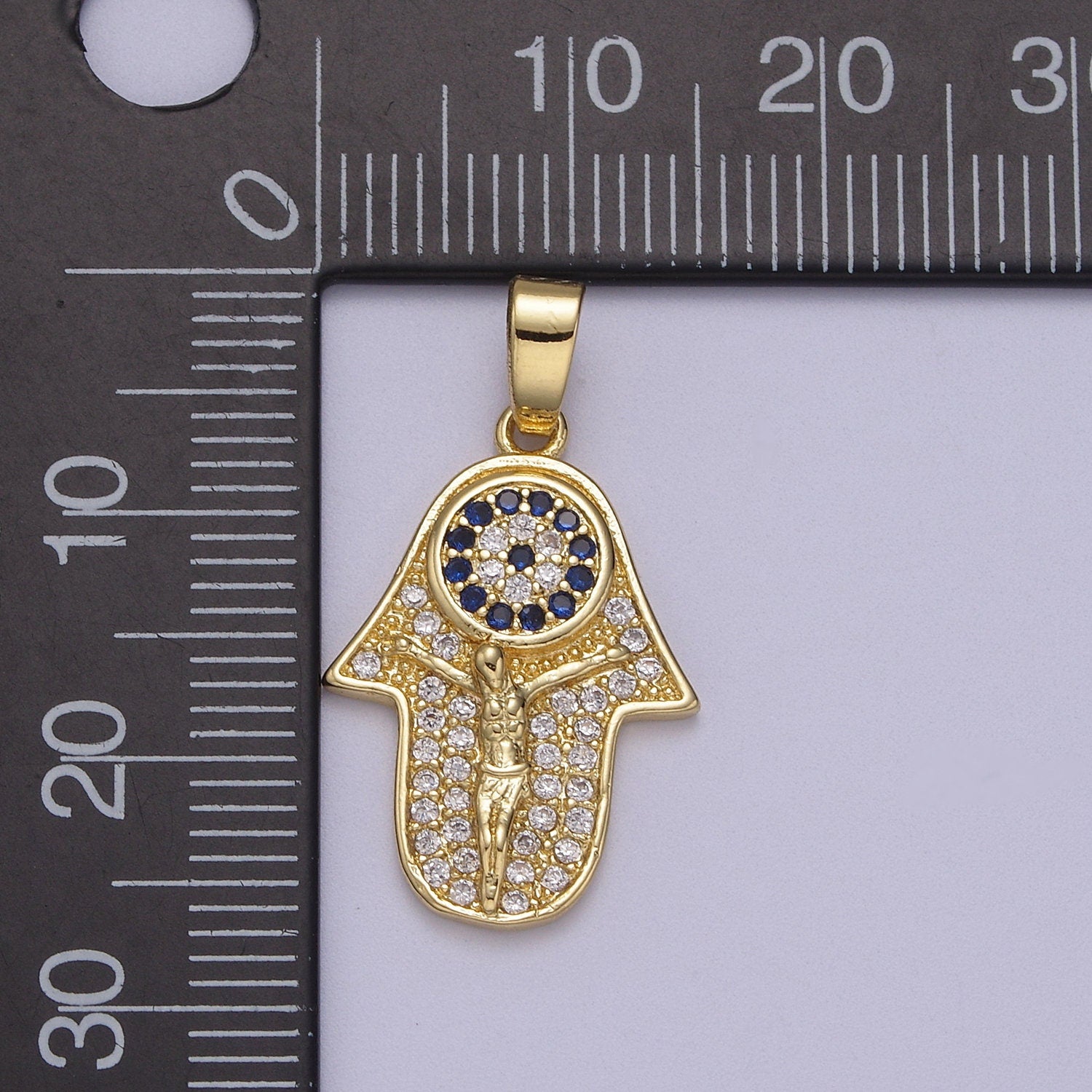 Dainty Hamsa Hand Charm with Crucifix Jesus 14K Gold Filled Micro CZ Pave | DIY Pendant Piece for Necklace Bracelet | N-596