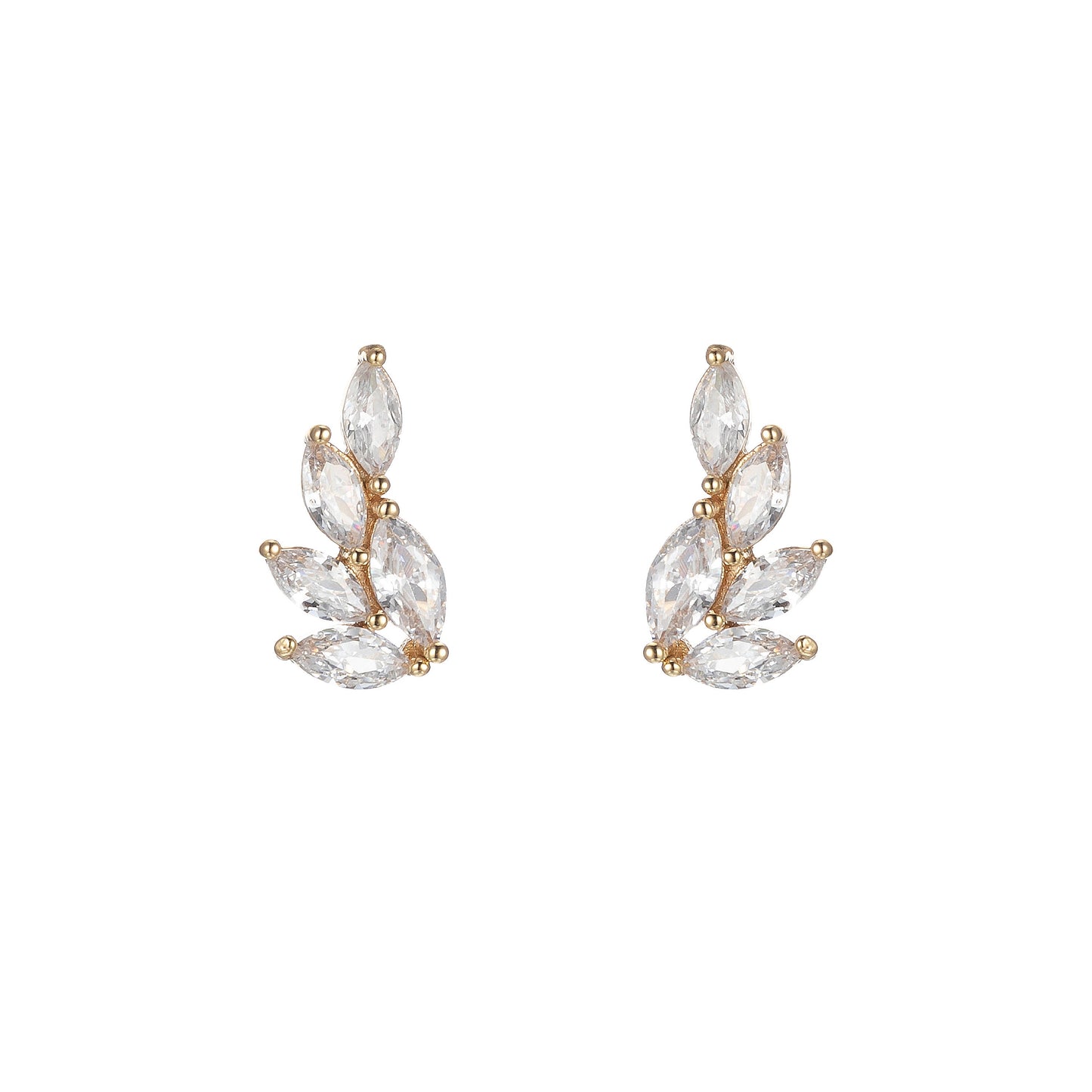Dainty Marquise Flower stud Earring, Tiny petal Flower gold Studs Mini CZ dainty studs, small Gold Minimalist Jewelry P-194