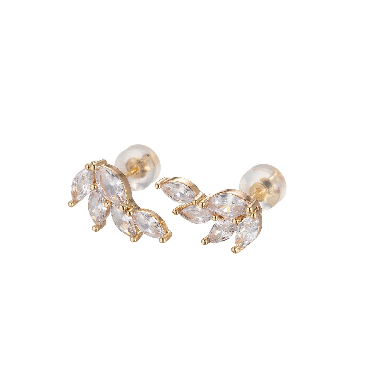 Dainty Marquise Flower stud Earring, Tiny petal Flower gold Studs Mini CZ dainty studs, small Gold Minimalist Jewelry P-194