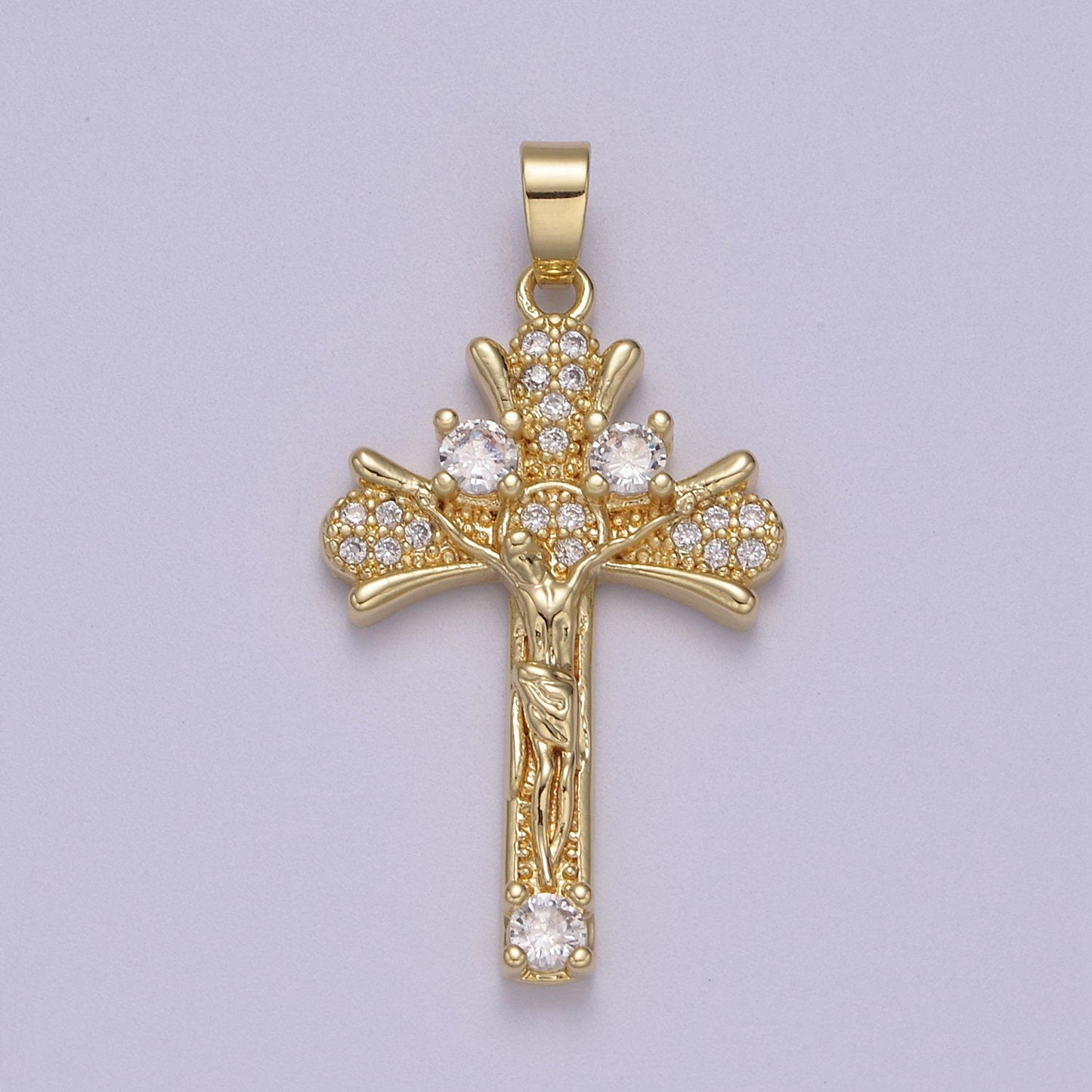 Crucifixion of Jesus Christ on Cross Dainty Pendant 14K Gold Filled Micro Pave | DIY Charm Necklace Bracelet Earring | N-598