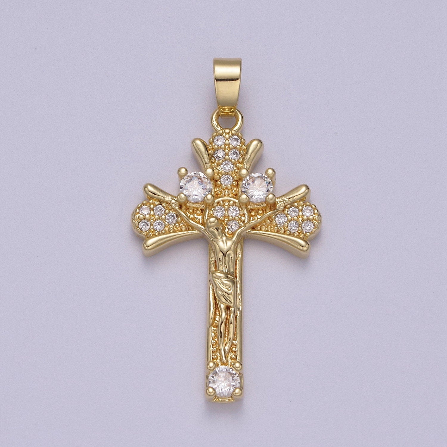 Crucifixion of Jesus Christ on Cross Dainty Pendant 14K Gold Filled Micro Pave | DIY Charm Necklace Bracelet Earring | N-598