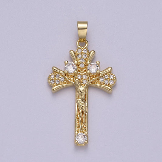 Crucifixion of Jesus Christ on Cross Dainty Pendant 14K Gold Filled Micro Pave | DIY Charm Necklace Bracelet Earring | N-598