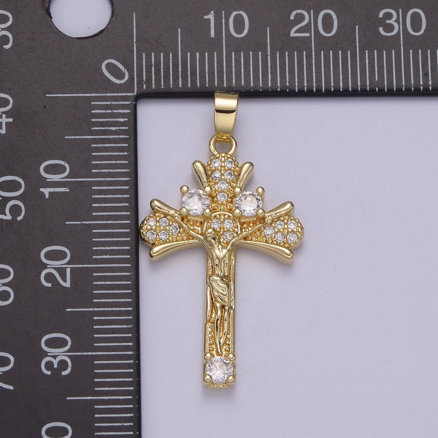 Crucifixion of Jesus Christ on Cross Dainty Pendant 14K Gold Filled Micro Pave | DIY Charm Necklace Bracelet Earring | N-598