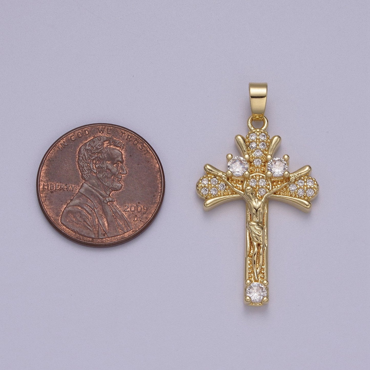Crucifixion of Jesus Christ on Cross Dainty Pendant 14K Gold Filled Micro Pave | DIY Charm Necklace Bracelet Earring | N-598