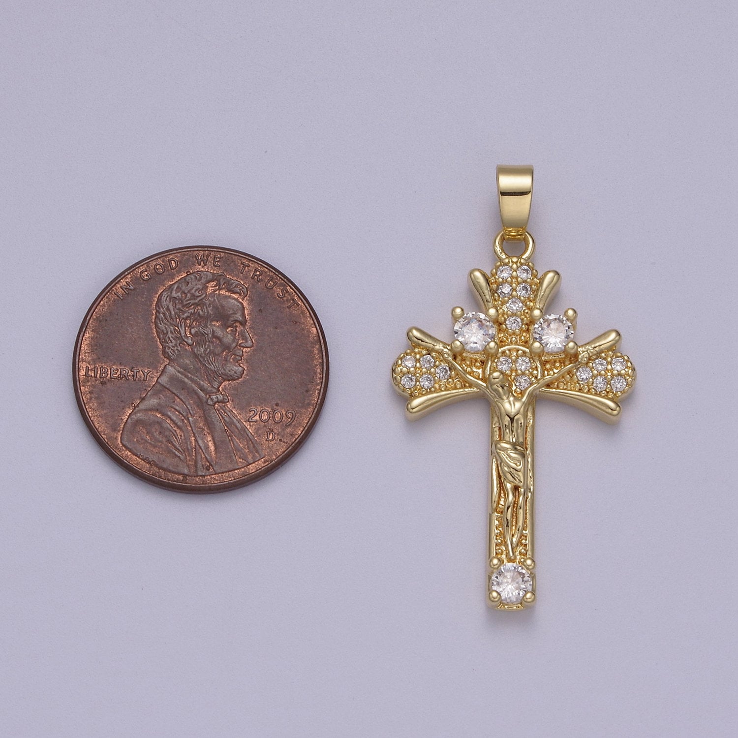 Crucifixion of Jesus Christ on Cross Dainty Pendant 14K Gold Filled Micro Pave | DIY Charm Necklace Bracelet Earring | N-598
