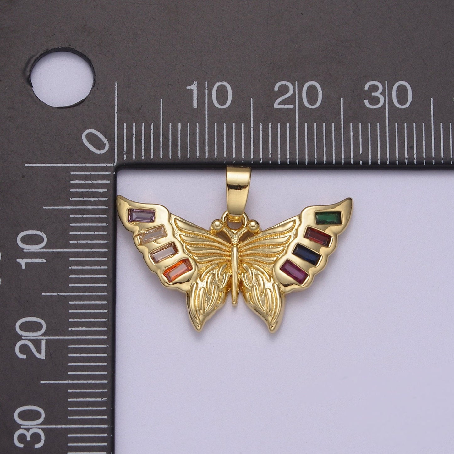 Dainty Yellow Gold Mariposa Butterfly Pendant Bagutte Pave Multi Colored CZ | DIY Charm Necklace Bracelet Earring | Supply N-599