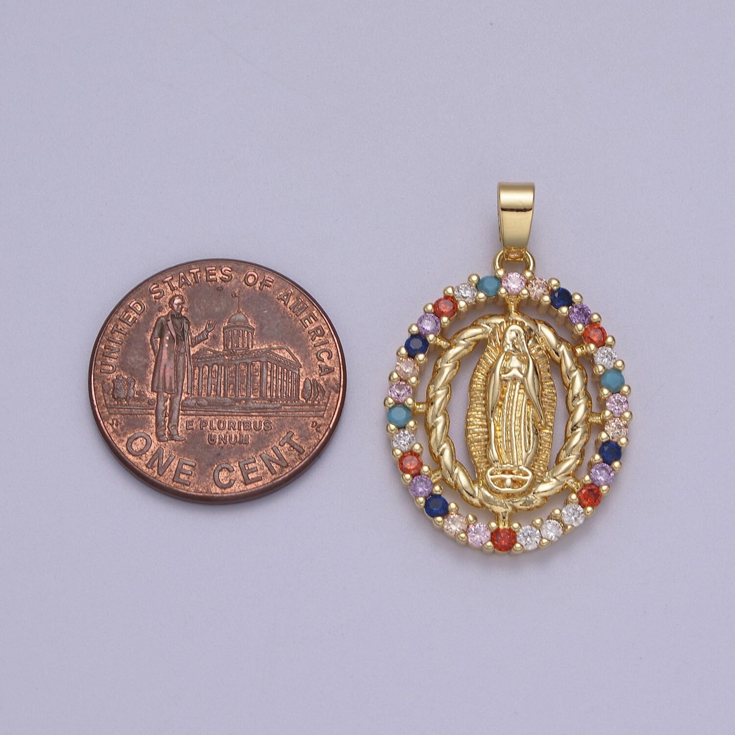 Dainty Virgin Mary Oval Pendant in Clear or Multi Color CZ 14K Gold Filled | DIY Fashion Charm Necklace Bracelet Earring | N-605 N-606