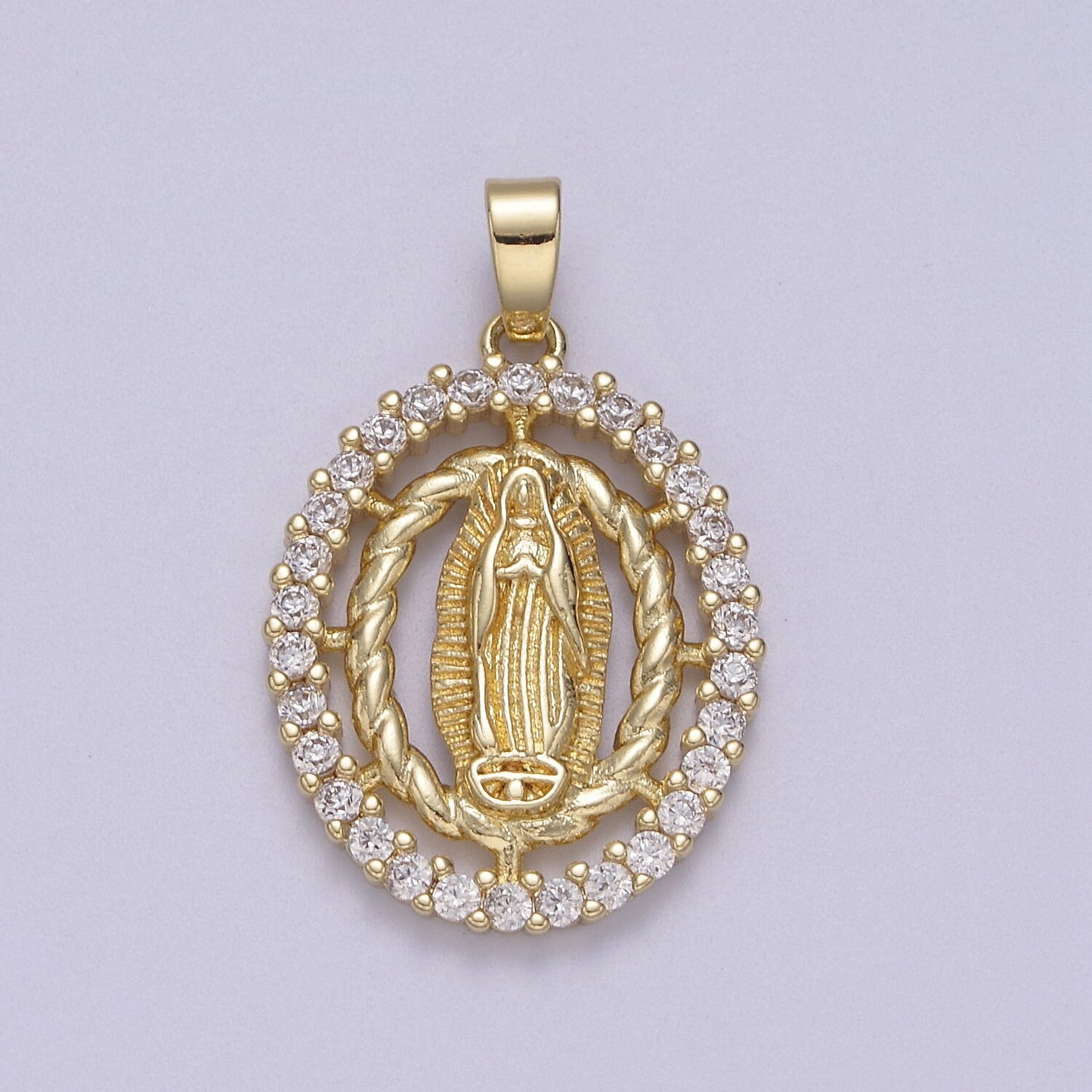 Dainty Virgin Mary Oval Pendant in Clear or Multi Color CZ 14K Gold Filled | DIY Fashion Charm Necklace Bracelet Earring | N-605 N-606