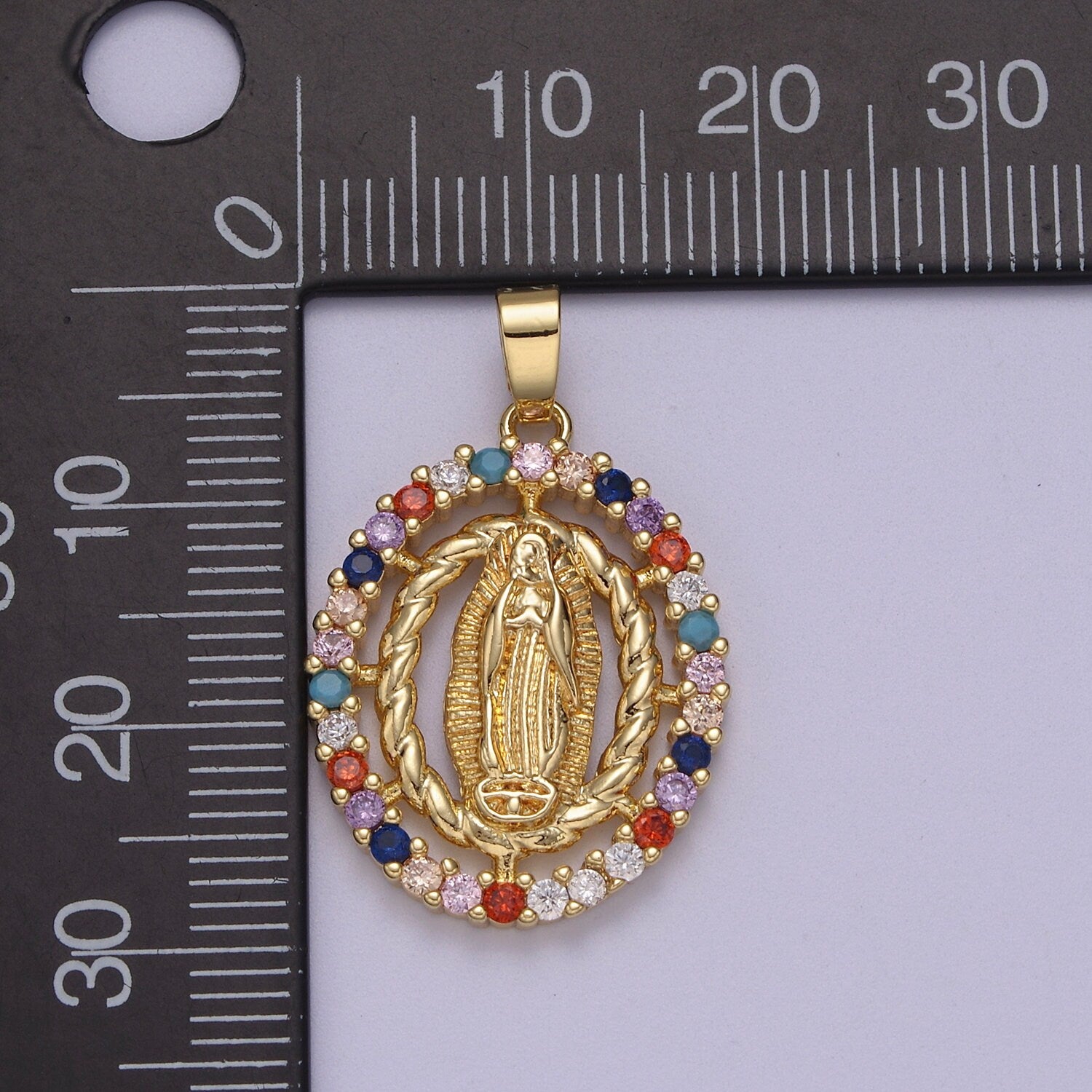 Dainty Virgin Mary Oval Pendant in Clear or Multi Color CZ 14K Gold Filled | DIY Fashion Charm Necklace Bracelet Earring | N-605 N-606