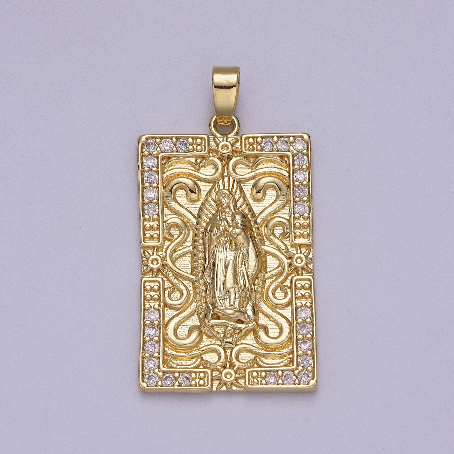 Bold Virgin Mary Tag Micro CZ Pave 14K Gold Filled | DIY Pendant Charm Add On Piece Necklace Bracelet | N-603