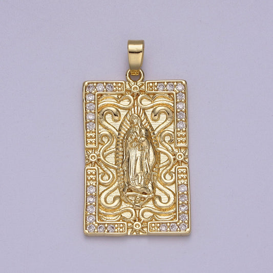 Bold Virgin Mary Tag Micro CZ Pave 14K Gold Filled | DIY Pendant Charm Add On Piece Necklace Bracelet | N-603