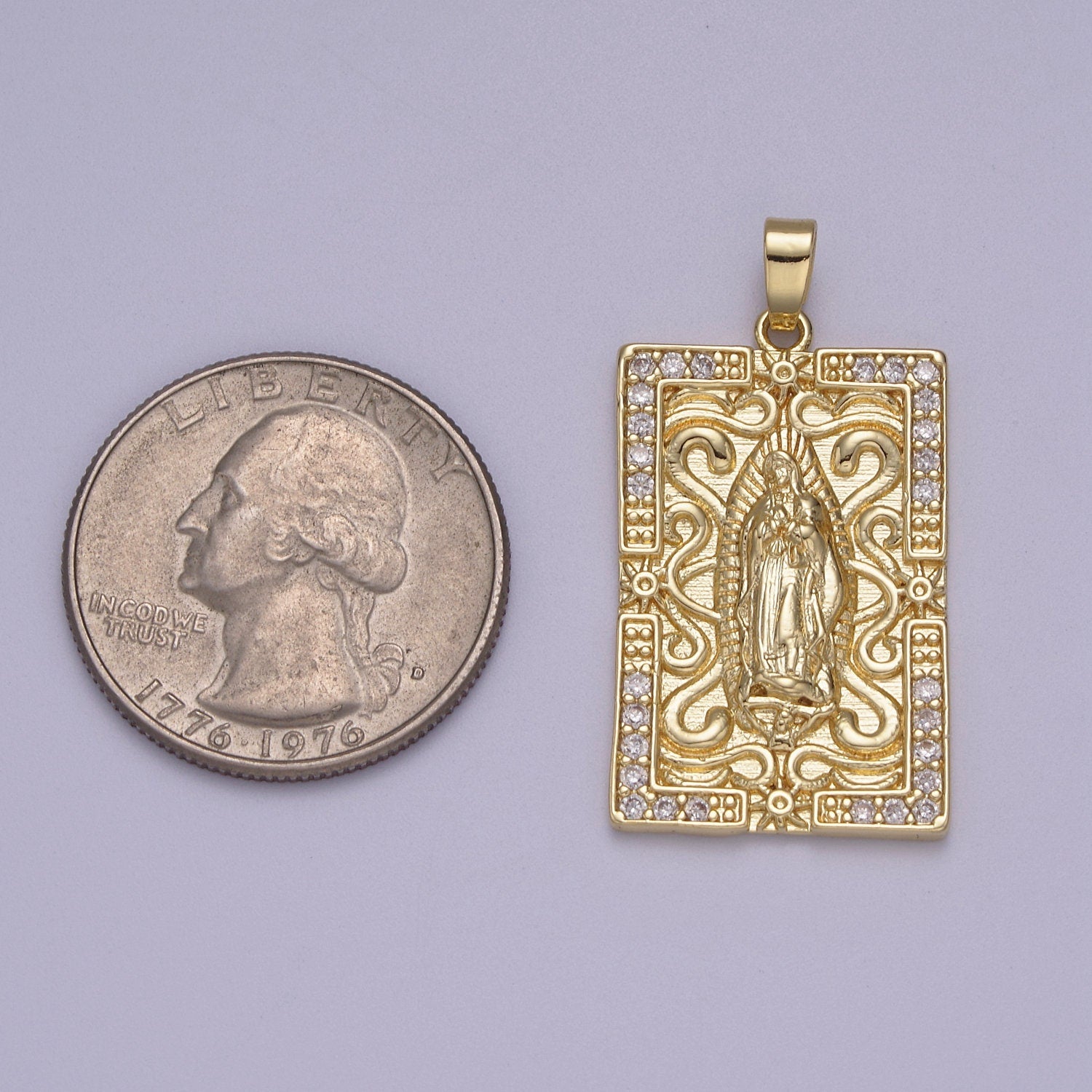 Bold Virgin Mary Tag Micro CZ Pave 14K Gold Filled | DIY Pendant Charm Add On Piece Necklace Bracelet | N-603