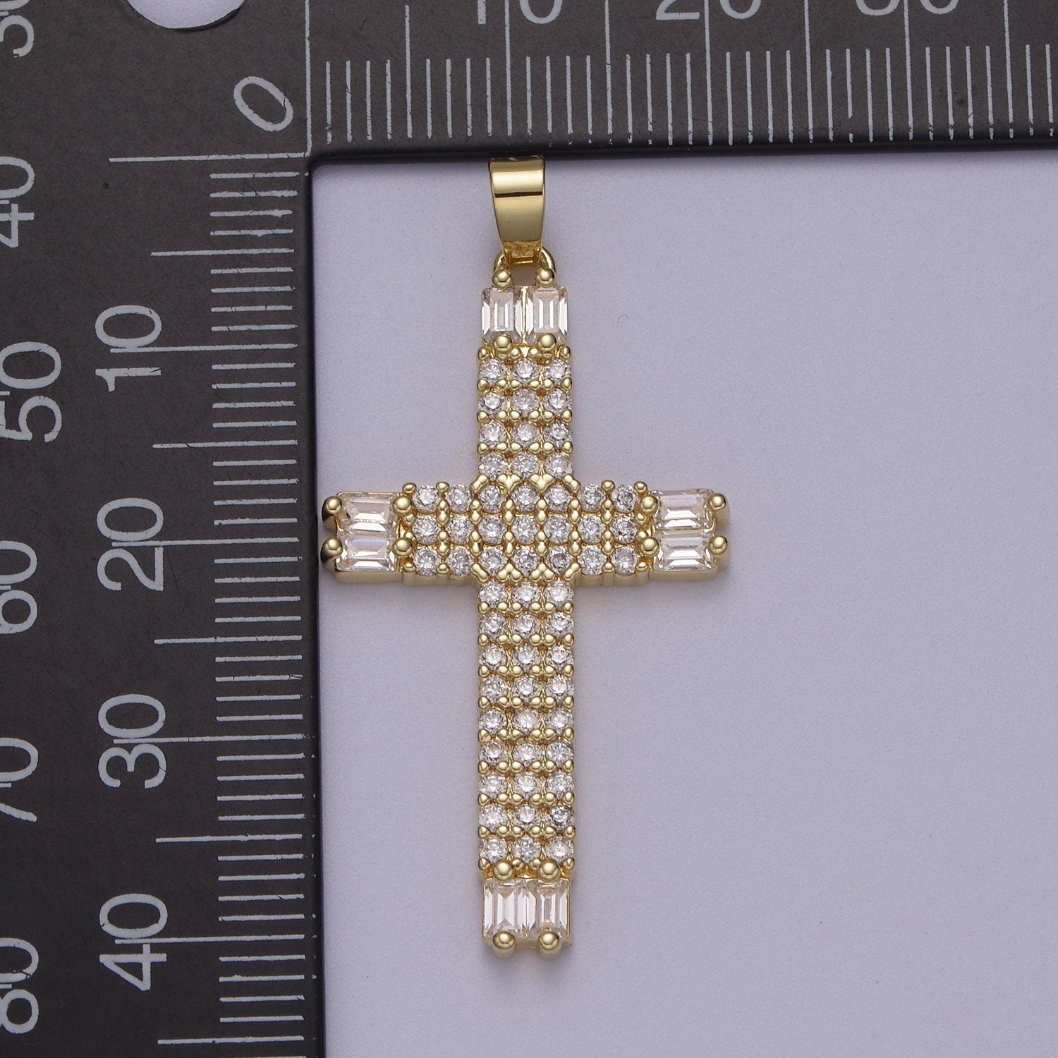 Bold Cross Pendant 14K Gold Filled Clear CZ Pave | DIY Charm Necklace Bracelet Earring | N-609