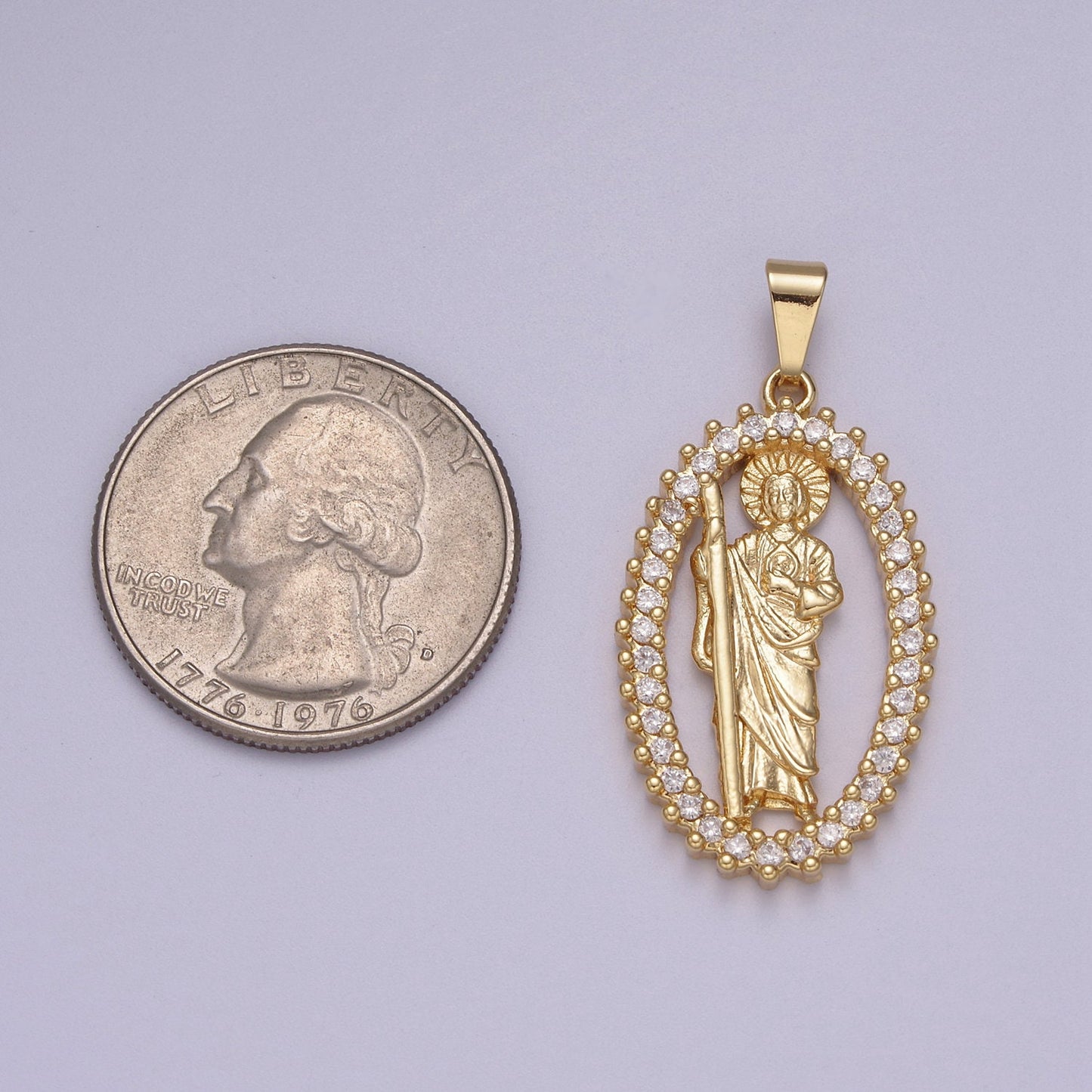 Saint Jude Pendant Oval Clear CZ 14K Gold Filled | DIY Charm Jewelry Necklace Bracelet Earring | N-612