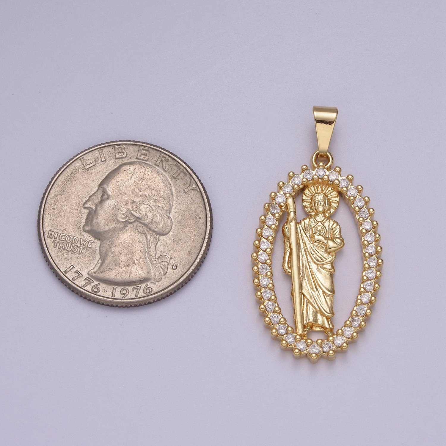 Saint Jude Pendant Oval Clear CZ 14K Gold Filled | DIY Charm Jewelry Necklace Bracelet Earring | N-612