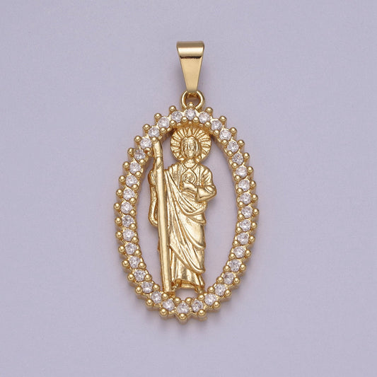 Saint Jude Pendant Oval Clear CZ 14K Gold Filled | DIY Charm Jewelry Necklace Bracelet Earring | N-612