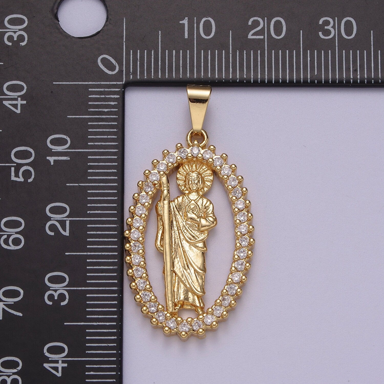 Saint Jude Pendant Oval Clear CZ 14K Gold Filled | DIY Charm Jewelry Necklace Bracelet Earring | N-612
