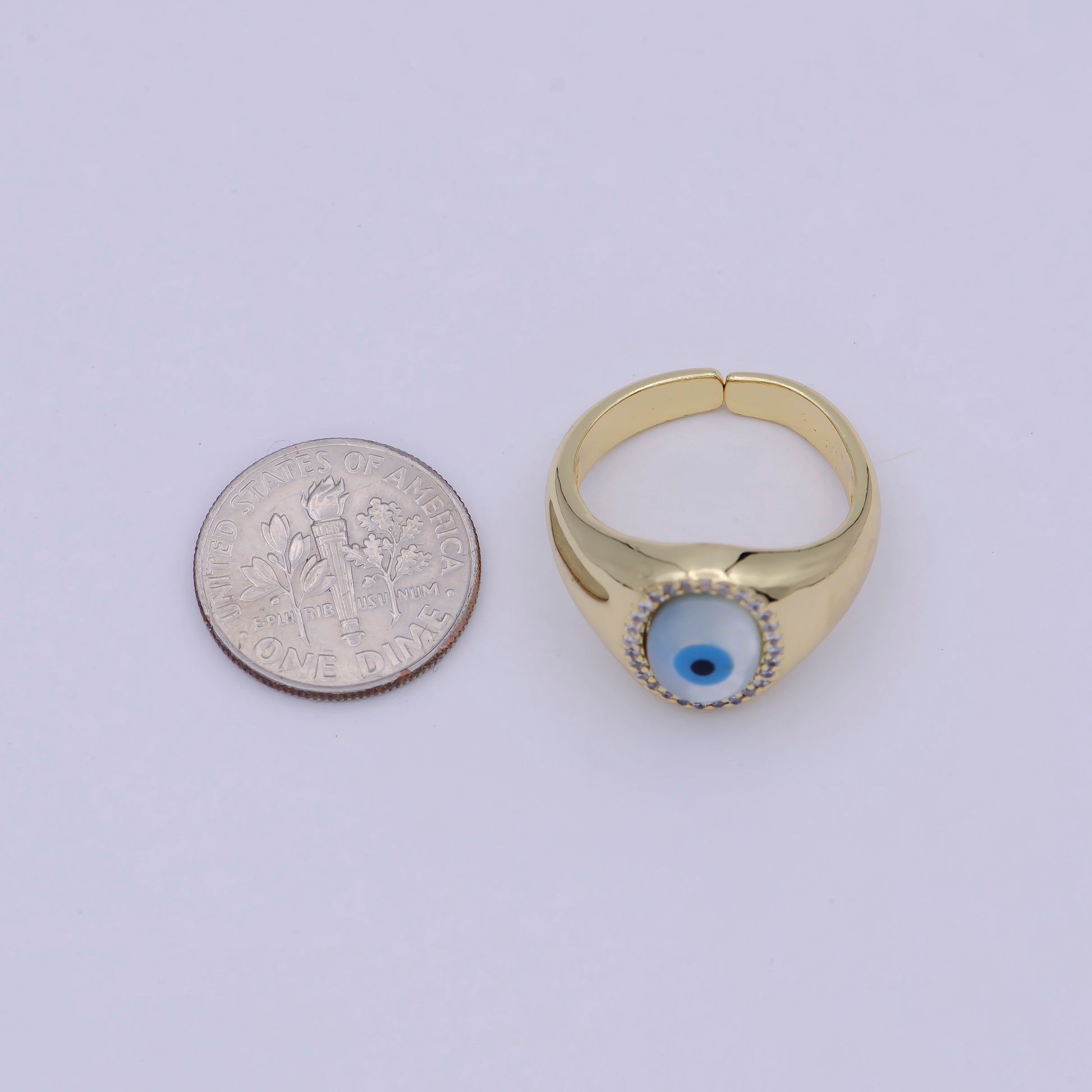 Gold Evil Eye Signet Ring Amulet Jewelry Stackable Open Adjustable Ring, Trendy Minimalist Jewelry U-476