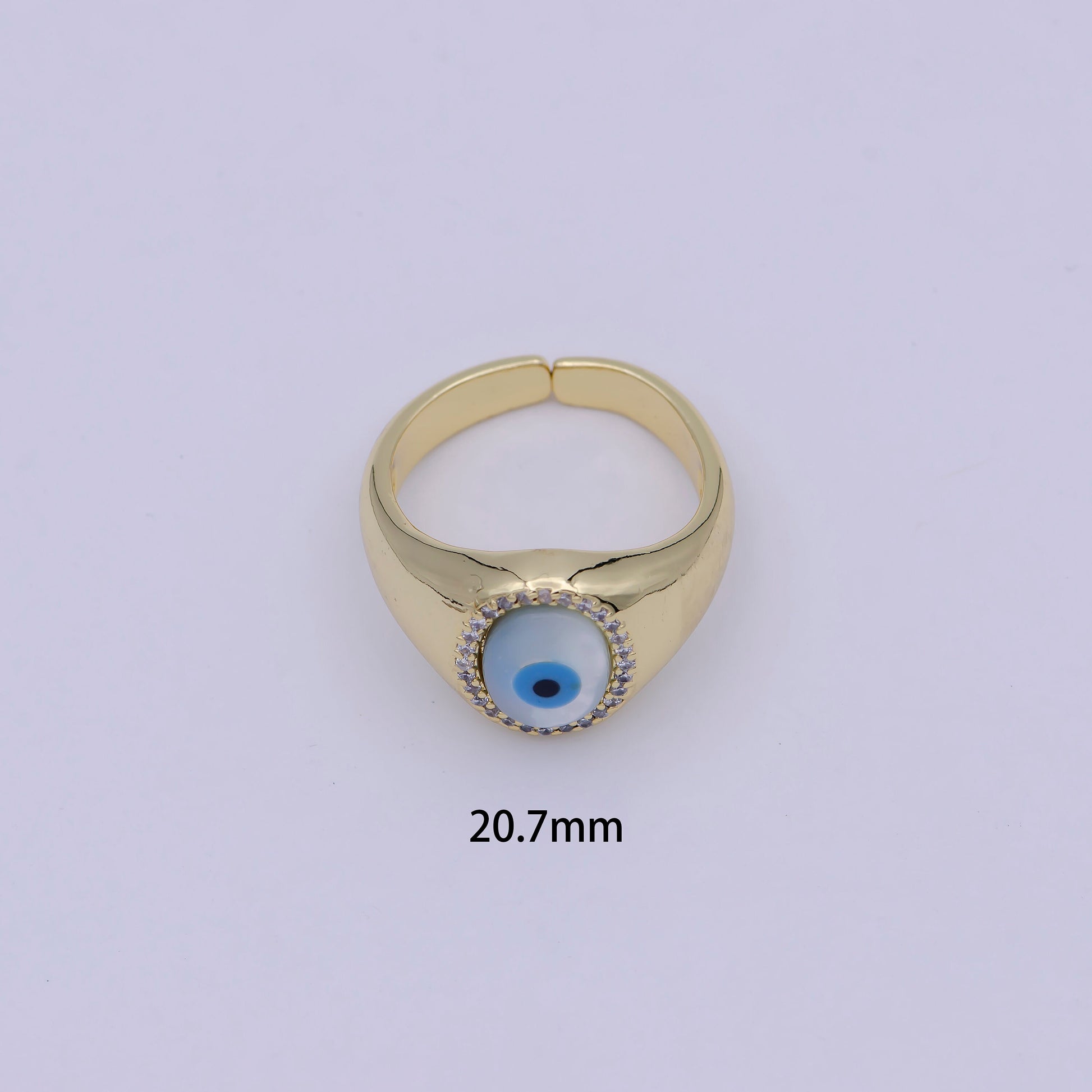 Gold Evil Eye Signet Ring Amulet Jewelry Stackable Open Adjustable Ring, Trendy Minimalist Jewelry U-476