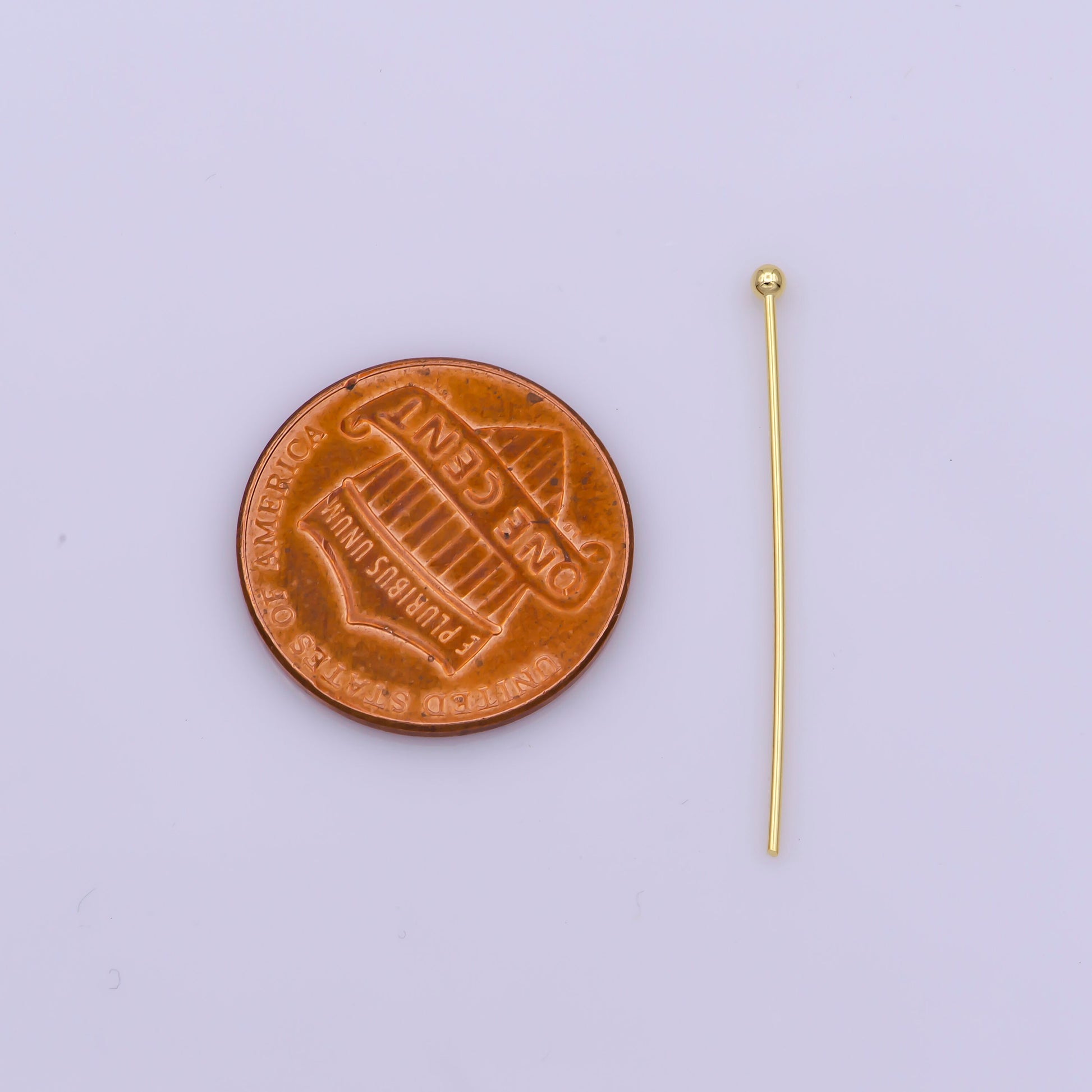 Gold Head Pins, 0.6mm (22Gauge) by 30 mm, 40 mm, Ball Point Headpins, Gold Plated Brass Ball | L-533, L-532