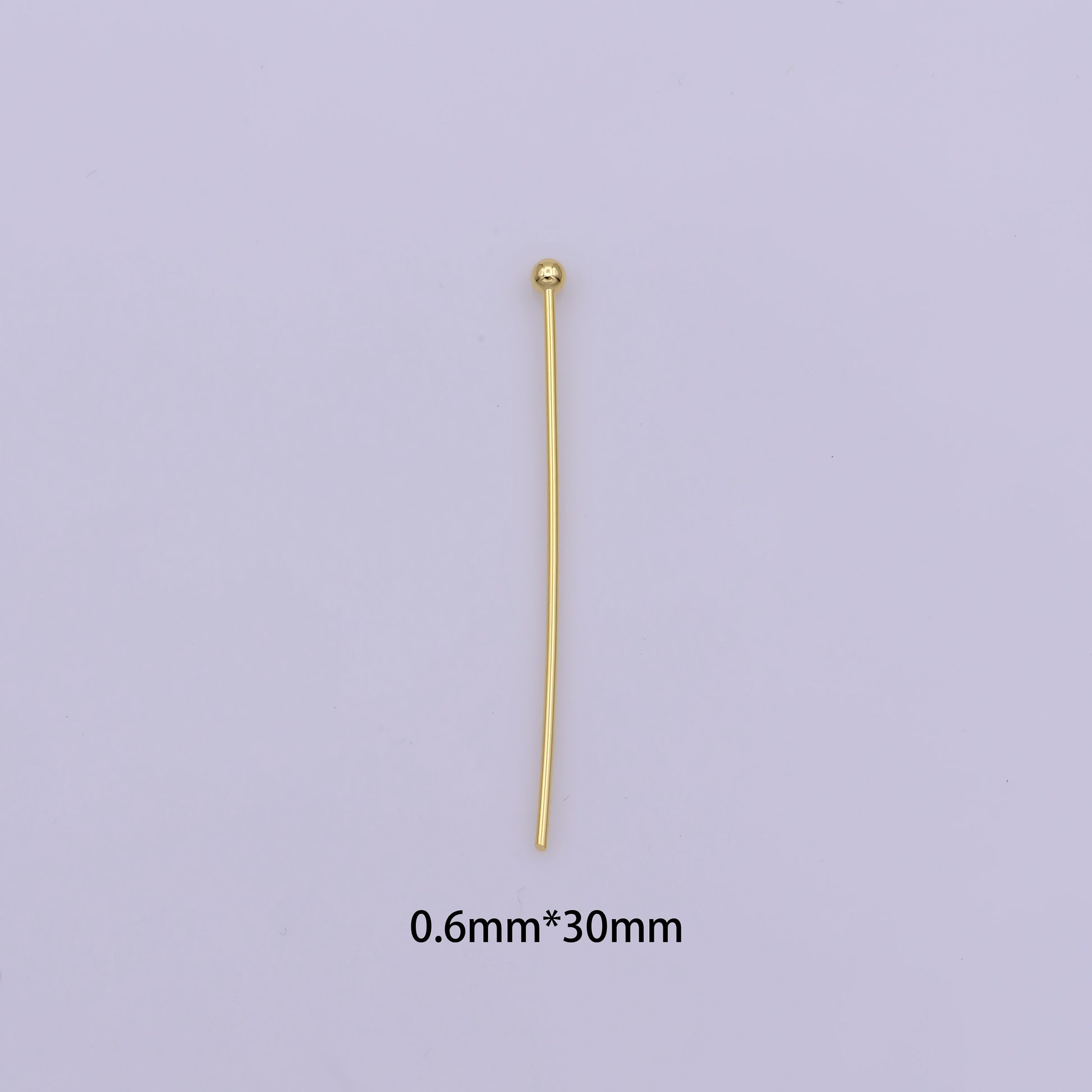 Gold Head Pins, 0.6mm (22Gauge) by 30 mm, 40 mm, Ball Point Headpins, Gold Plated Brass Ball | L-533, L-532