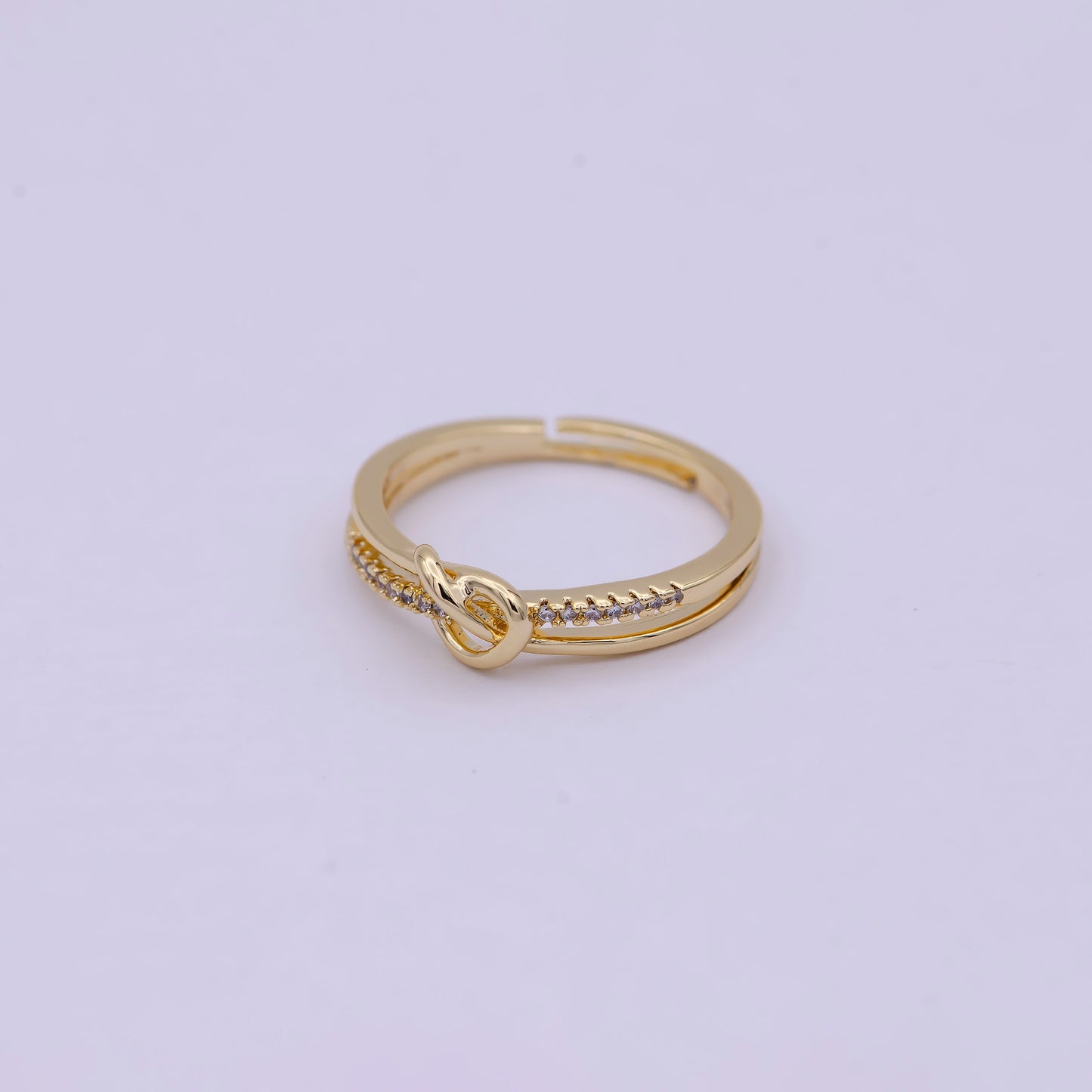 Dainty CZ gold filled knot ring Thin knot ring, Gold Adjustable Ring For Minimalist Jewelry U-217