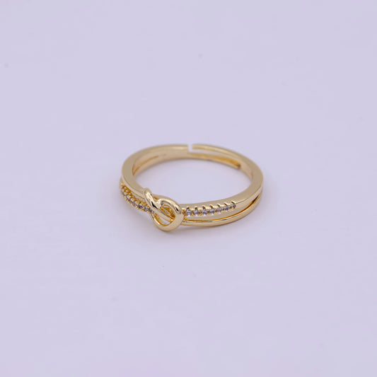 Dainty CZ gold filled knot ring Thin knot ring, Gold Adjustable Ring For Minimalist Jewelry U-217