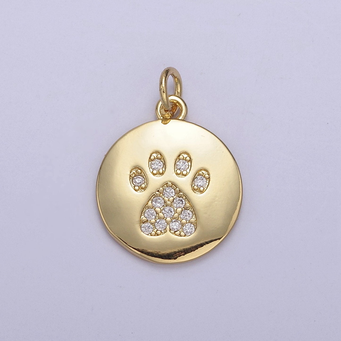Dainty Micro CZ Pave Pet Paw Print Pendant 24K Gold Filled | Jewelry Coin Charm DIY Necklace Bracelet Earring | N-858