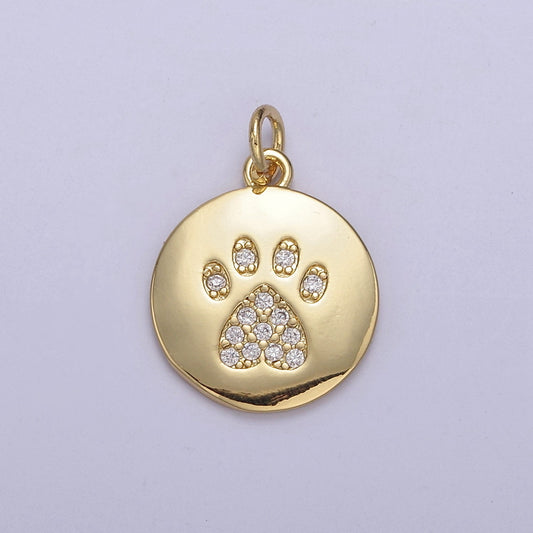 Dainty Micro CZ Pave Pet Paw Print Pendant 24K Gold Filled | Jewelry Coin Charm DIY Necklace Bracelet Earring | N-858