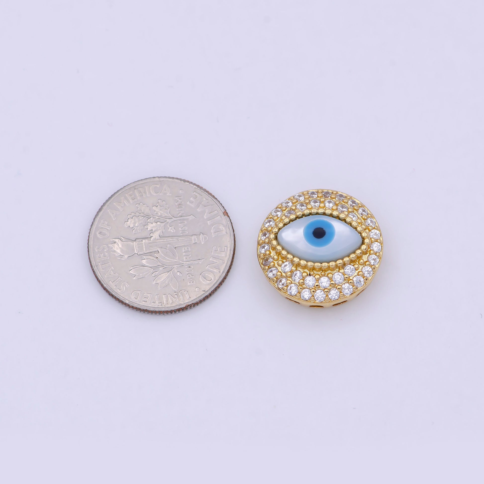Evil Eye Beads Gold Filled Micro Pave CZ Round Connector Charm Beads for Bracelet Component B-466