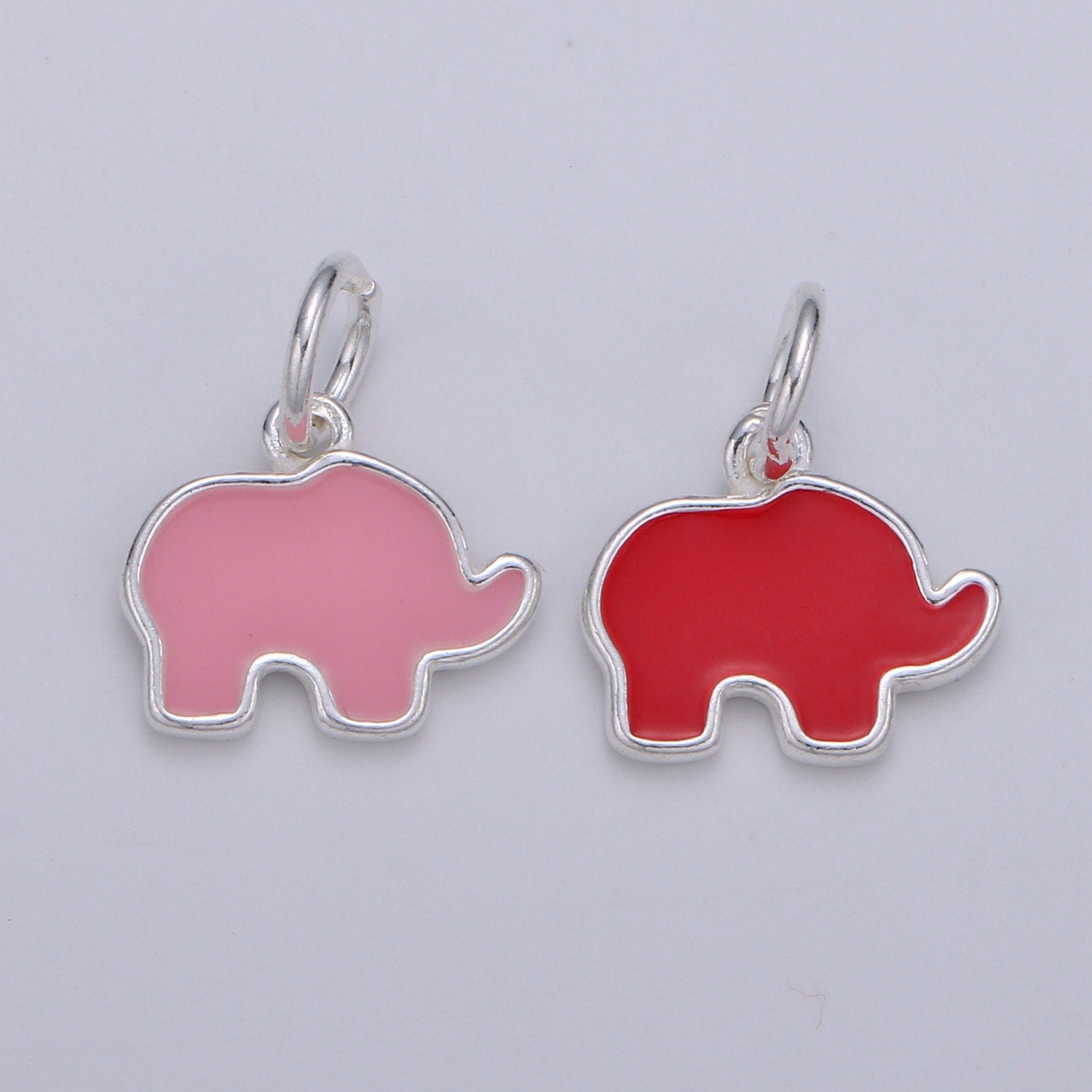 S925 Sterling Silver Elephant Charm, Small Pendant, Dainty Baby Elephant, Enamel Pendant for Necklace Bracelet Earring Component