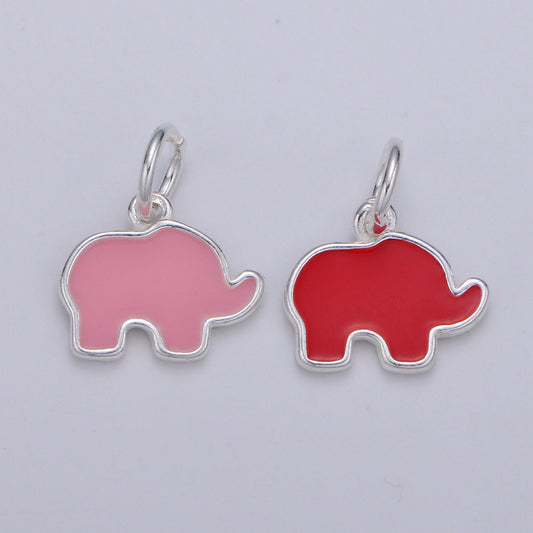 S925 Sterling Silver Elephant Charm, Small Pendant, Dainty Baby Elephant, Enamel Pendant for Necklace Bracelet Earring Component