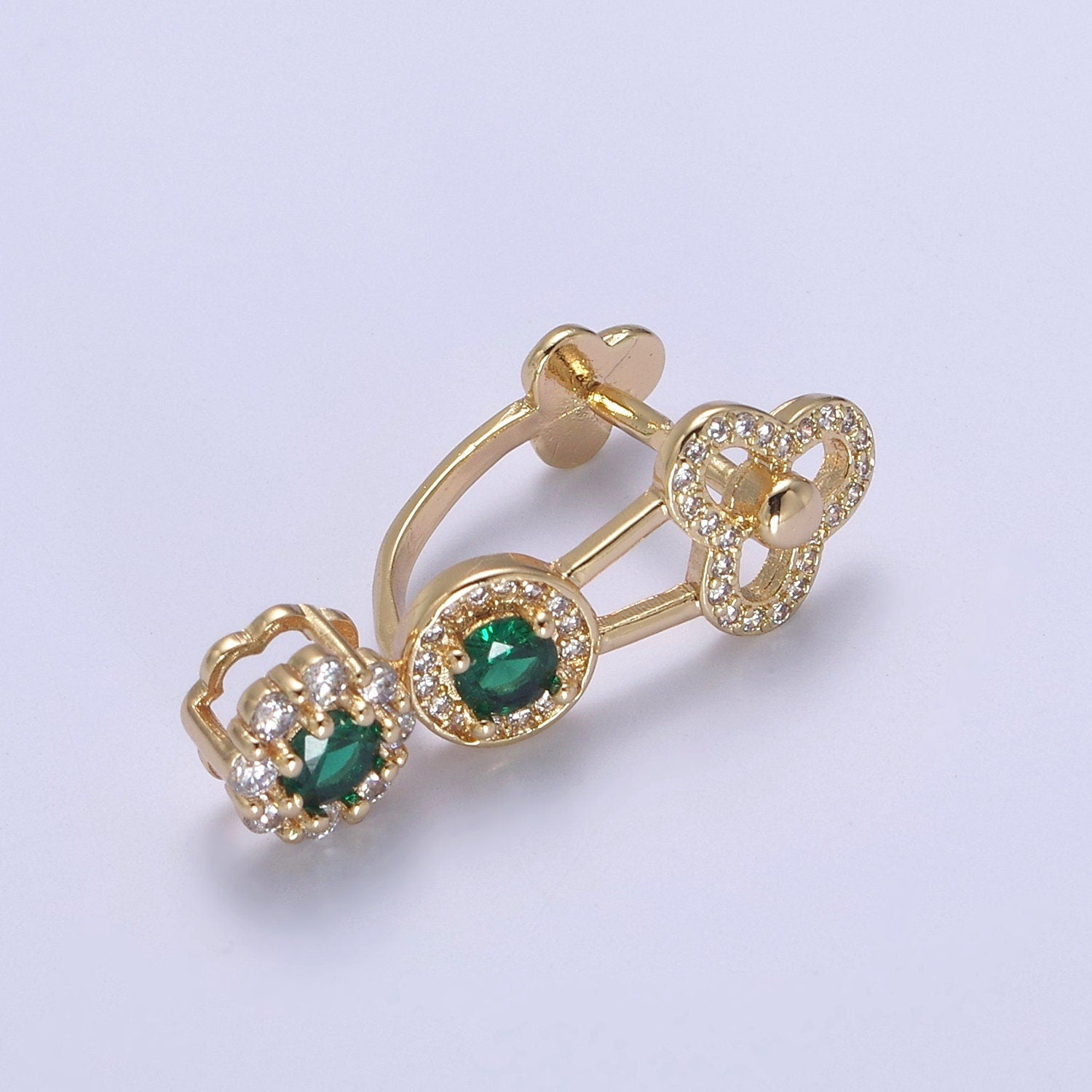 Green Cz Pinch Bail, 28.3x9.6mm, Pendant bail, 16K gold Filled brass Jewelry Gold bail, Charm bail, Ice pick with Micro Pave CZ Stone L-651