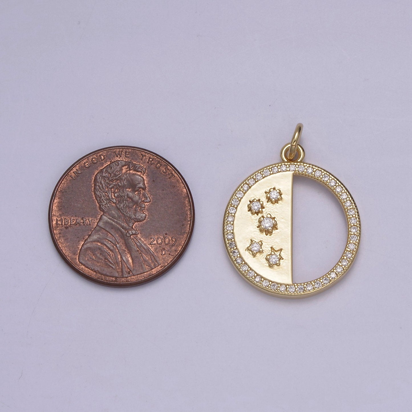 Dainty Round Half-Circle Star Pendant with Micro CZ Pave Rim 14K Gold Filled | DIY Charm Add on Necklace Bracelet Earring | N-815